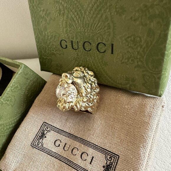 NEW Gucci Lion Ring White Crystal Size 13 IT 6.5 US - Picture 4 of 12